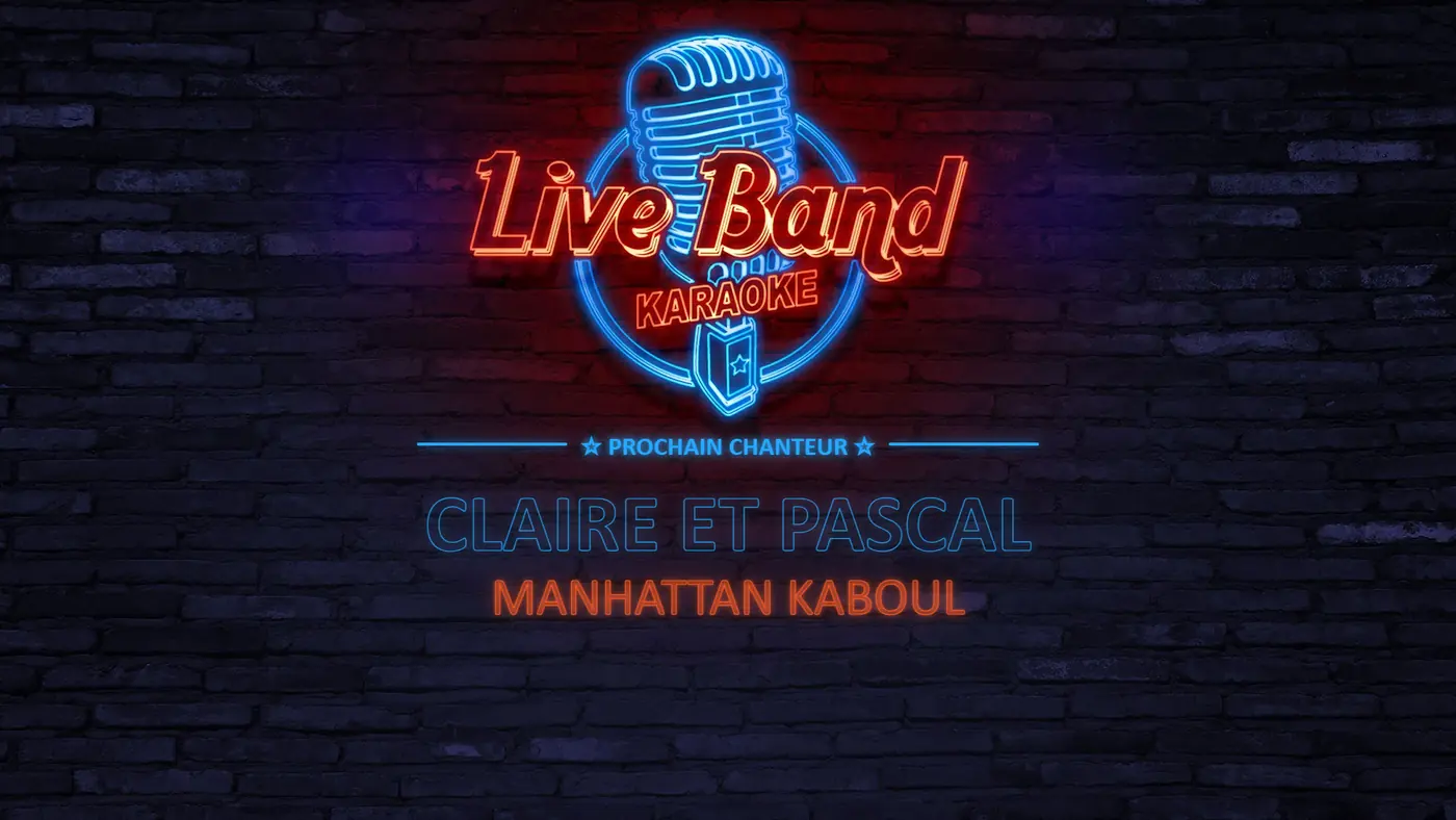 Écran public annonçant le prochain chanteur du Karaoké Live Band